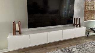 white wall-mounted tv console IKEA Besta hack