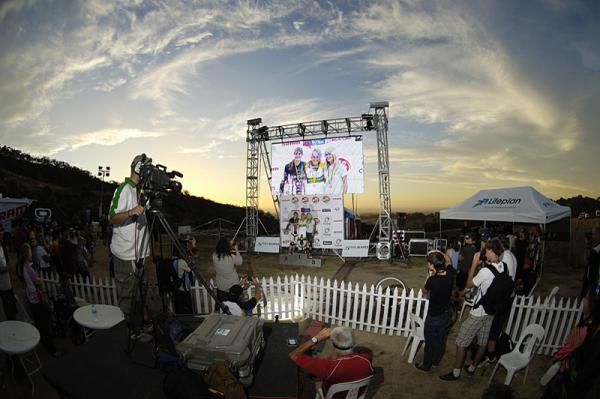 The women's podium looked stunning in the evening light.