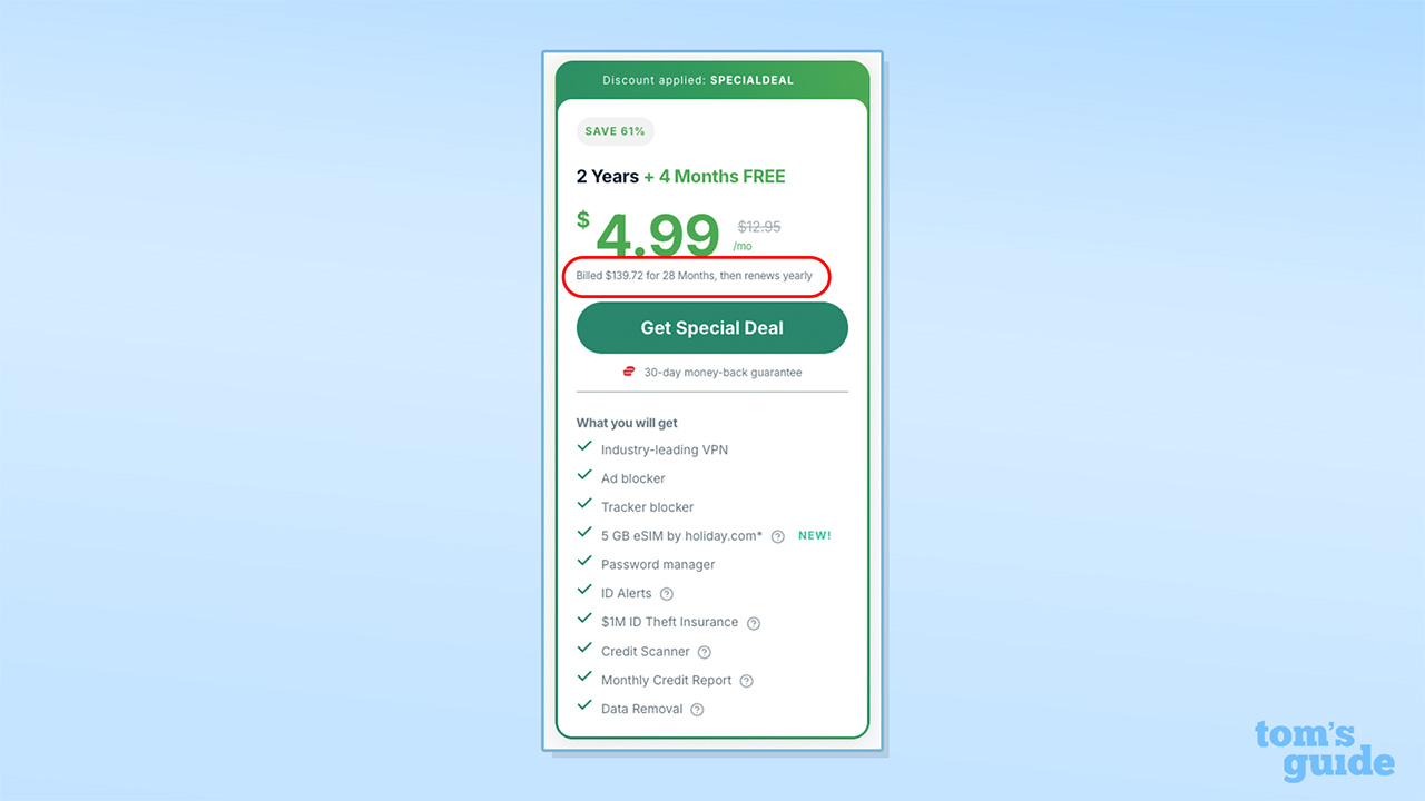 Screenshot showing ExpressVPN's disclaimer of its pricing increase