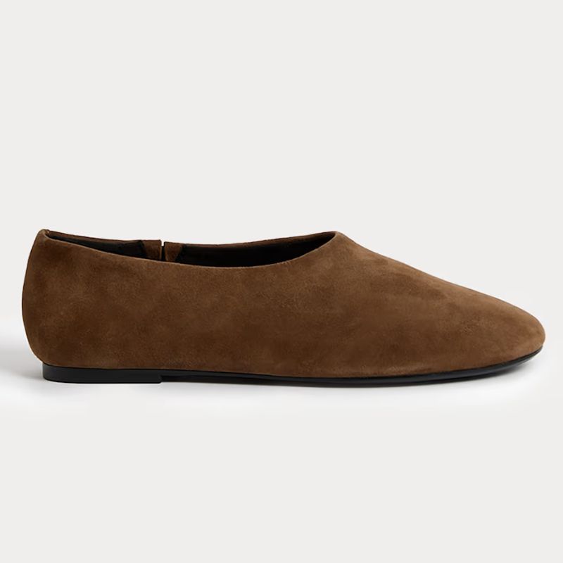 M&amp;amp;S, brown suede ballet flats