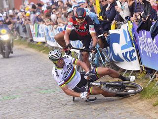 The famous crash on the Kwaremont at Tour of Flanders cost the chasing trio a shot at victory
