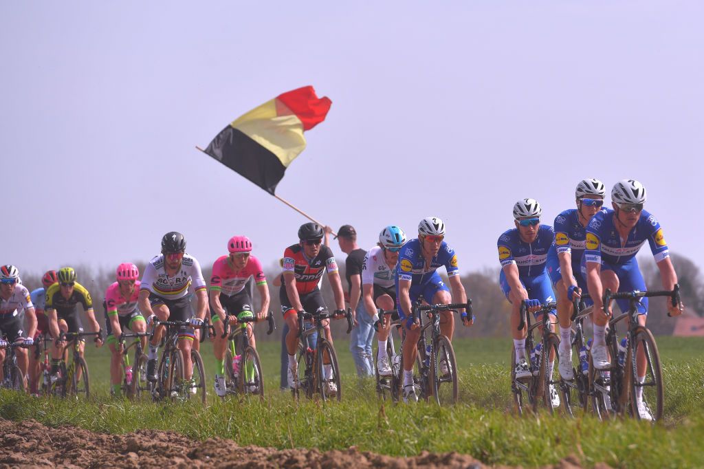 ROUBAIX FRANCE APRIL 08 Peter Sagan of Slovakia and Team Bora Hansgrohe Greg Van Avermaet of Belgium and BMC Racing Team Zdenek Stybar of Czech Republic and Team QuickStep Floors Sep Vanmarcke of Belgium and Team EF Education First Drapac PB Cannondale Philippe Gilbert of Belgium and Team QuickStep Floors Owain Doull of Great Britain and Team Sky Niki Terpstra of The Netherlands and Team QuickStep Floors Querenaing during the 116th Paris Roubaix 2018 a 257km race from Compiegne to Roubaix on April 8 2018 in Roubaix France Photo by Tim de WaeleGetty Images