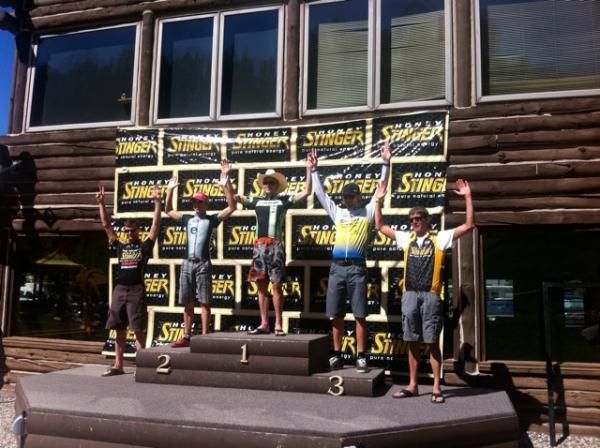 This is what happens when you come right out of the swimming hole to awards. Steamboat Stinger men's podium
