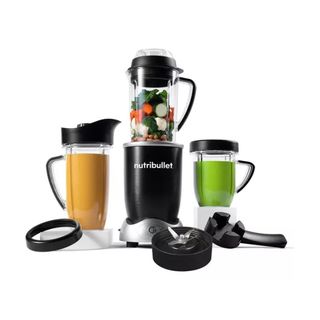 Black Nutribullet blender with two additional cups and attachments