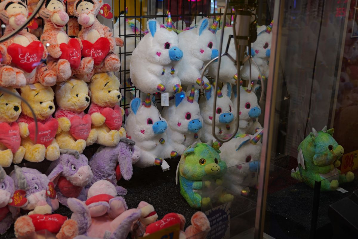Stuffed toys in a claw machine