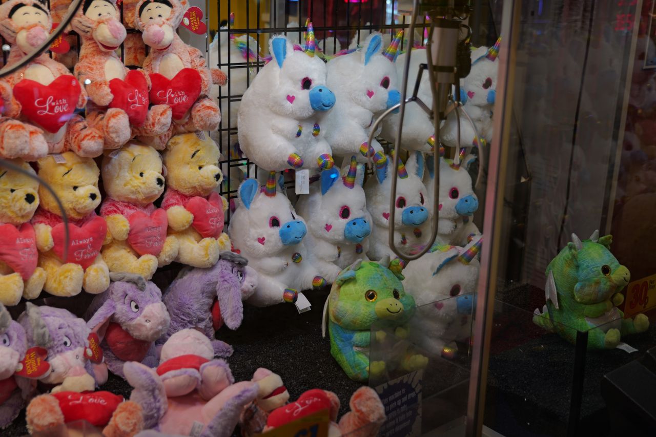 Stuffed toys in a claw machine