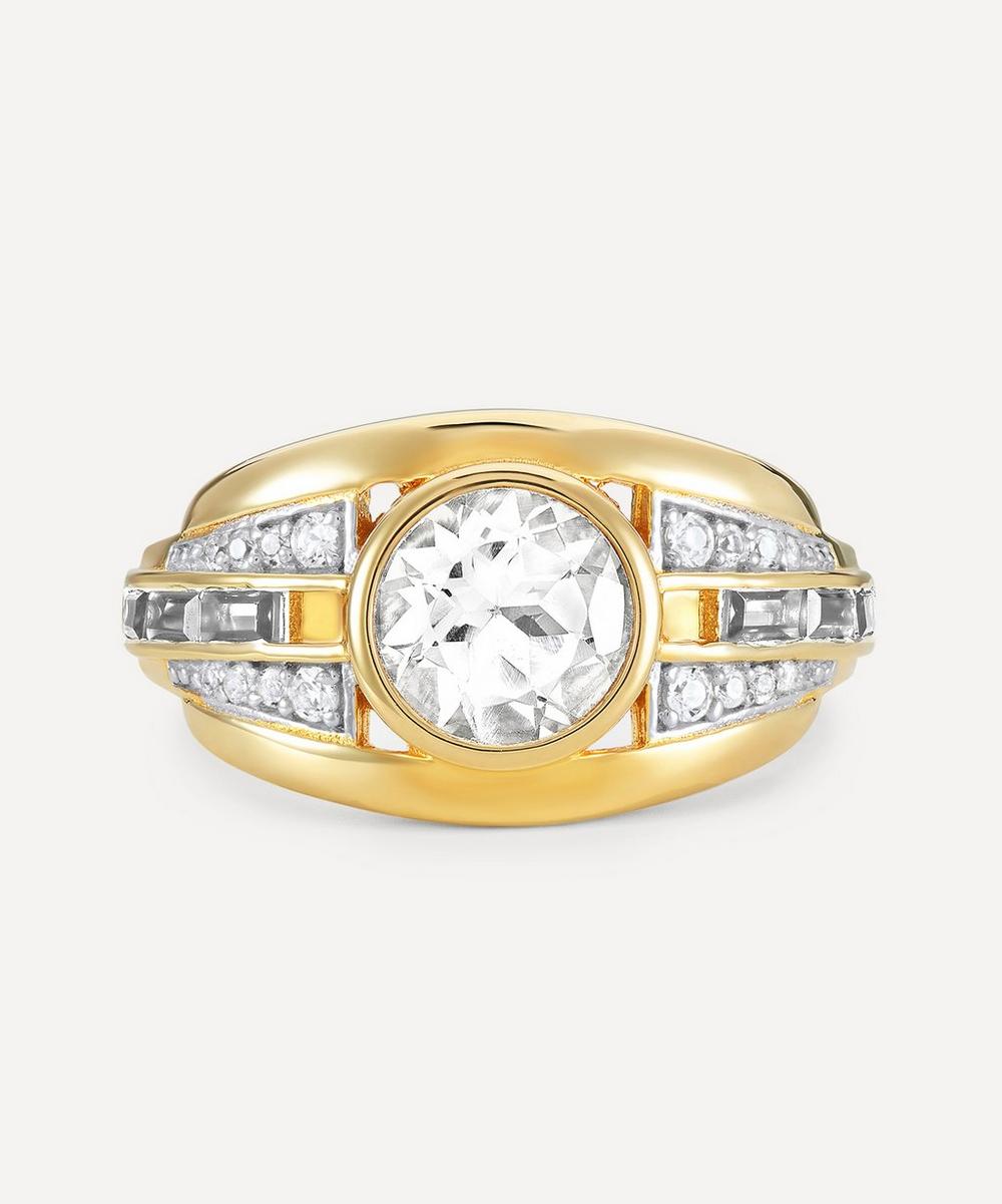 18ct Gold-Plated Vermeil Silver Olive White Topaz Bombe Ring