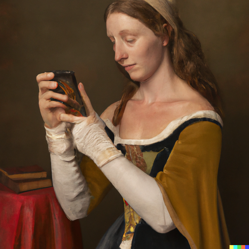 'Renaissance woman swiping through TInder' via ChatGPT