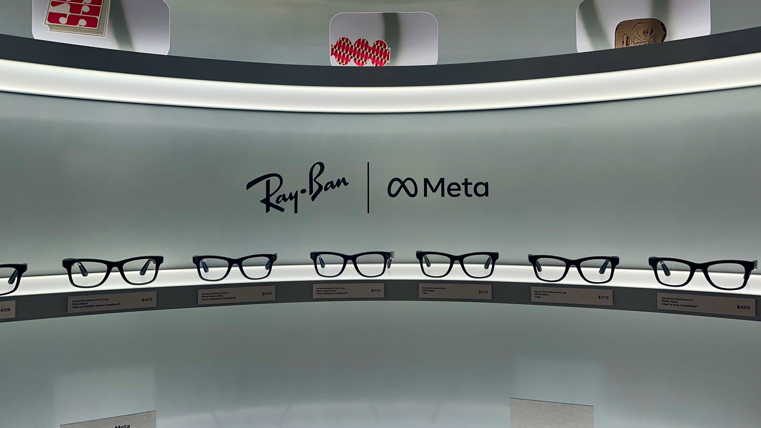 A display of Ray-Ban Meta (Gen 2) glasses in various styles.