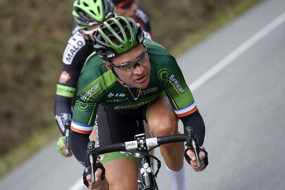 France's Thomas Voeckler leads a breakaway during the third stage of the 73rd edition of Paris-Nice.