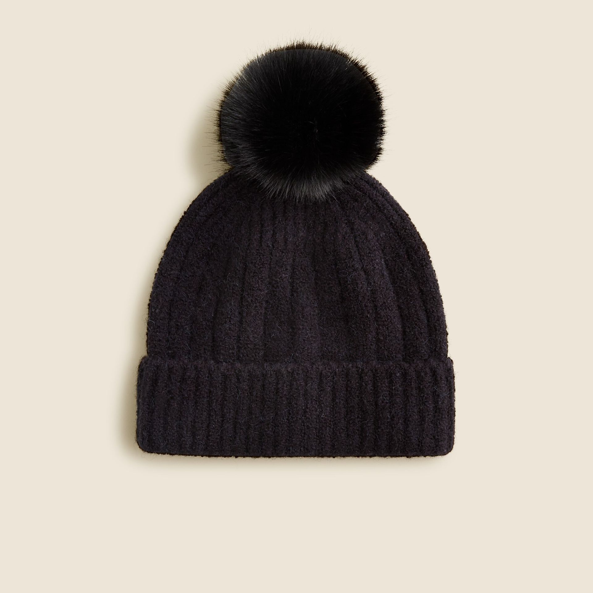 Ribbed Pom-Pom Beanie in Supersoft Yarn