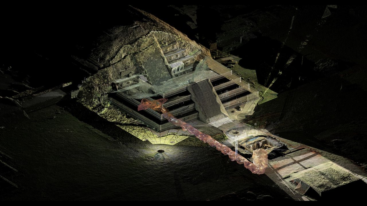 A digital reconstruction of the tunnel running under the pyramid at Teotihuacan.