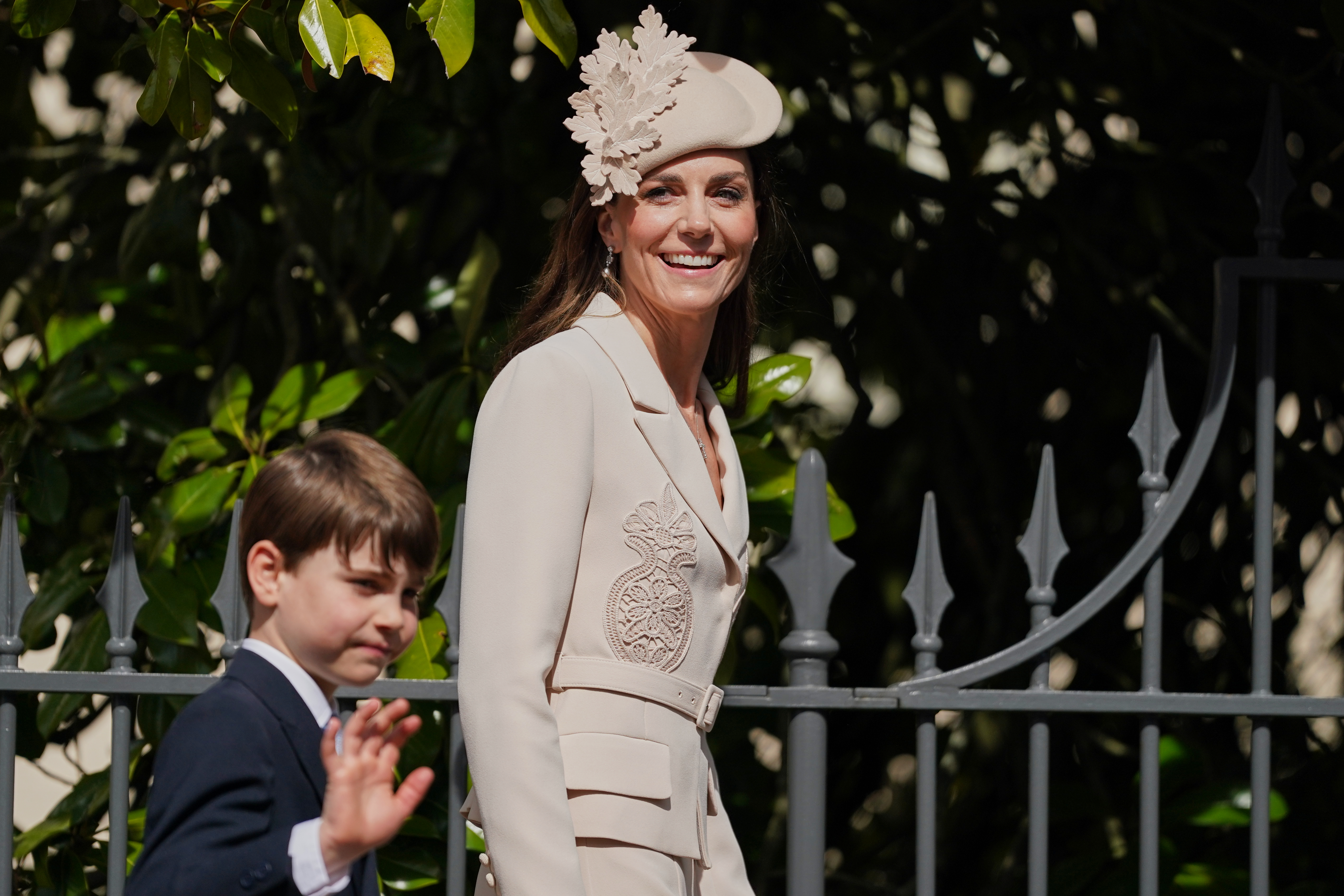 Catherine, Princess of Wales, and Prince Louis leave after attending the 2026 Easter Matins Service at St George's Chapel on April 5, 2026 in Windsor, England