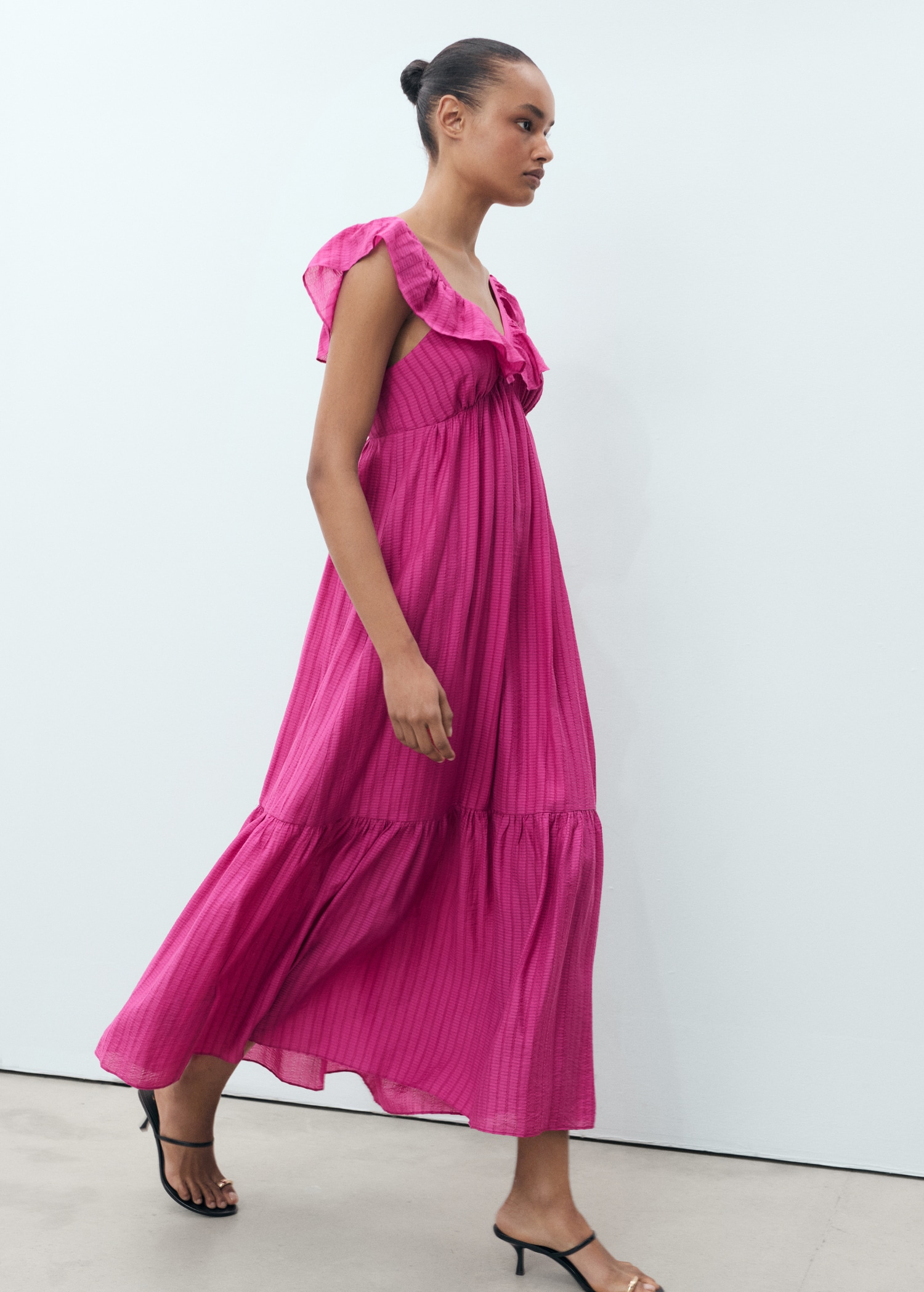 MANGO, Long Dress With Ruffle Neckline - Women | Mango United Kingdom