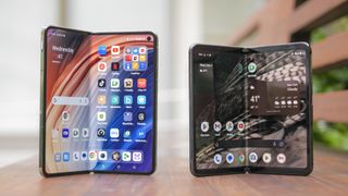 OnePlus Open and Google Pixel Fold next to one another.