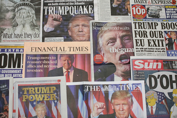 U.K. newspapers on Nov. 10, 2016, after Donald Trump was elected president.