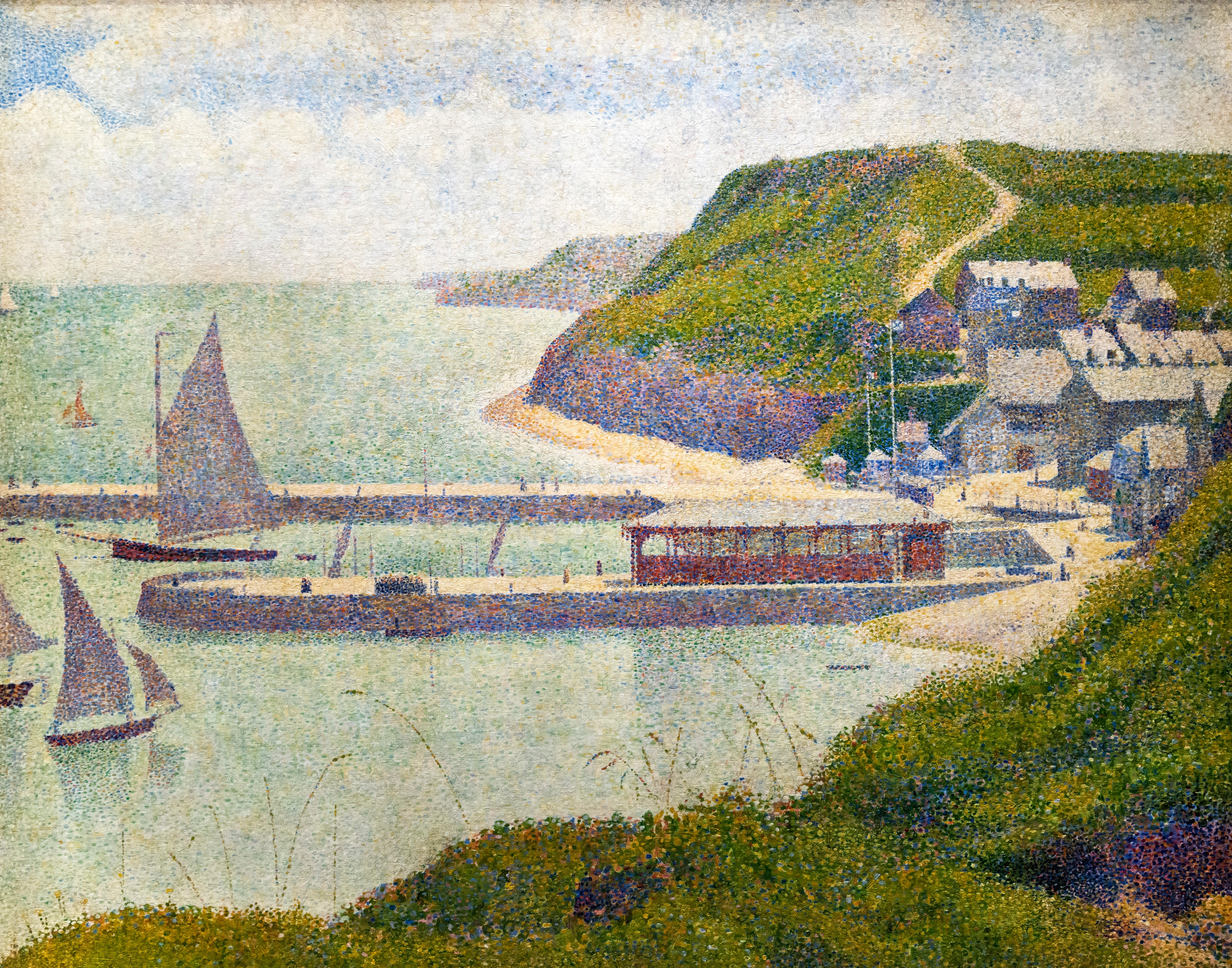 J5HWHY Pointillism. Port en Bessin by Georges Seurat (1859-1891), oil on canvas, c.1888