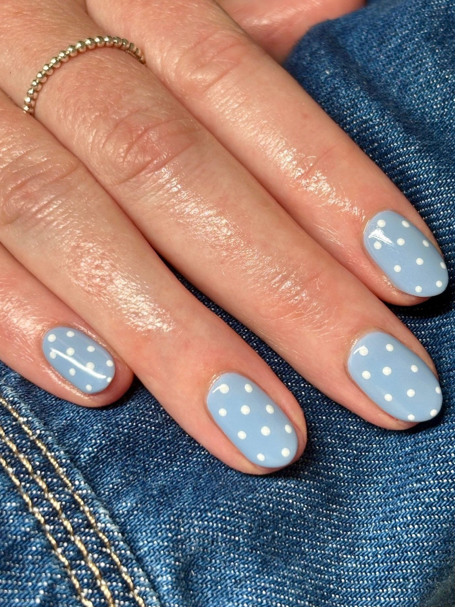 Blue and white polka dot nails