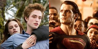 Kristen Stewart and Robert Pattinson in Twilight and Henry Cavill as Superman