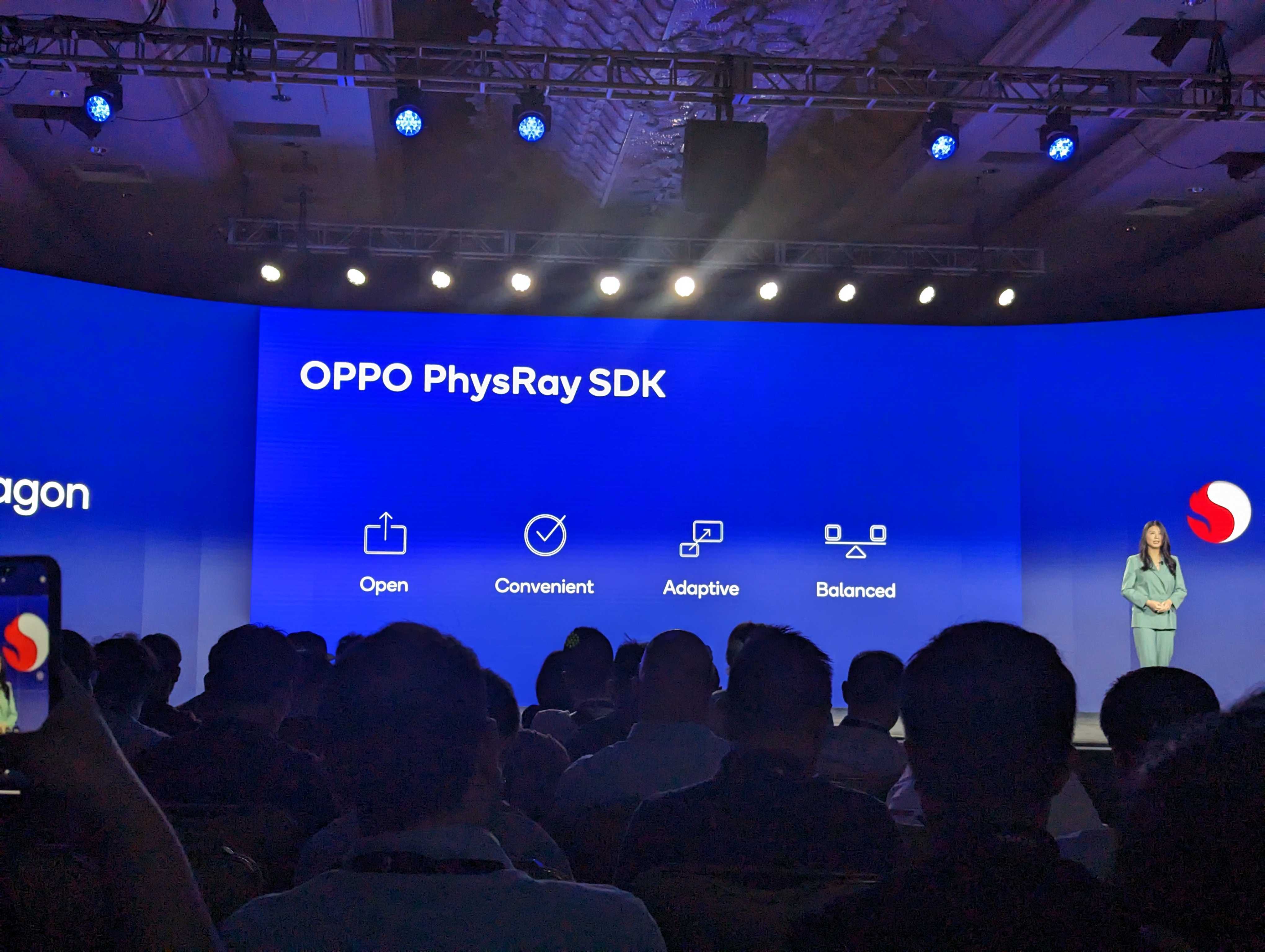 Oppo's Jane Tian on stage at the Qualcomm Snapdragon Summit 2022, talking about the PhysRay SDK