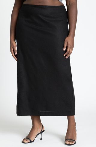 Woven Linen Blend Column Skirt