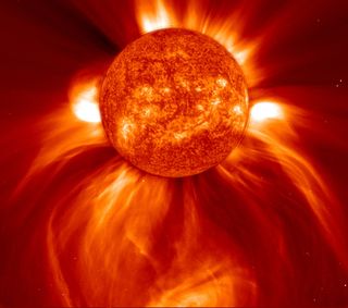 ESA/NASA's Solar and Heliospheric Observatory (SOHO) marked its 20th anniversary in December 2015. This image, consisting of two images from 2002, shows an enormous coronal mass ejection, and was selected by visitors to SOHO’s website as the winner of the SOHO birthday image contest.