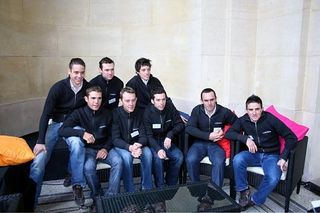 Riders pose for the 2008 Cofidis Team presentation in Paris