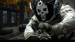 Payday 2 screenshot - guy in a bomb suit with a skull face mask carrying an M60, I think
