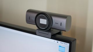 Logitech MX Brio webcam on top of a monitor