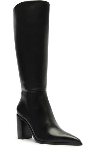 Mikki Up Block Pointed Toe Knee High Boot