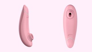 Womanizer Premium Eco vibrator from two angles, sideways angle and front angle