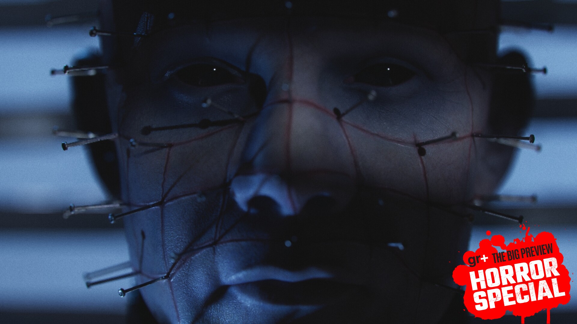 Clive Barker's Hellraiser Revival promo art showing a closeup of Pinhead's face