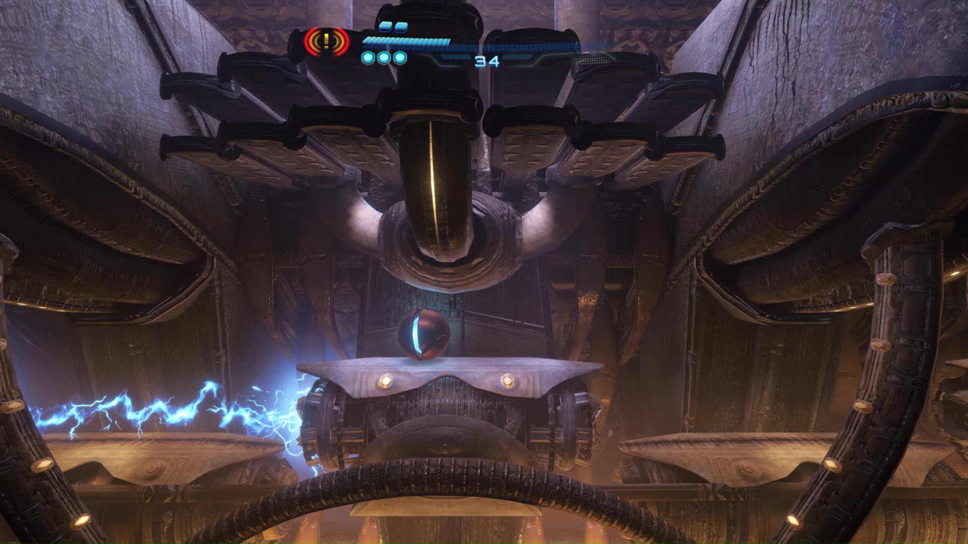 Samus navigates a broken electrical conduit in the Metroid Prime 4 Volt Forge