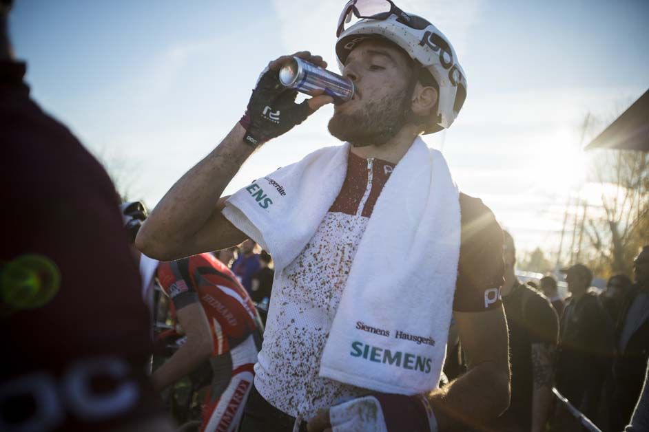 Lukas Winterberg takes a well-earned drink after winning the race with his partner