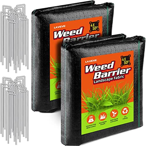 Laveve 4ft X 100ft Weed Barrier Landscape Fabric, 3.2oz Premium Heavy Duty Garden Cloth, Ground Cover for Gardening, Farming (4x50ft X 2pack)