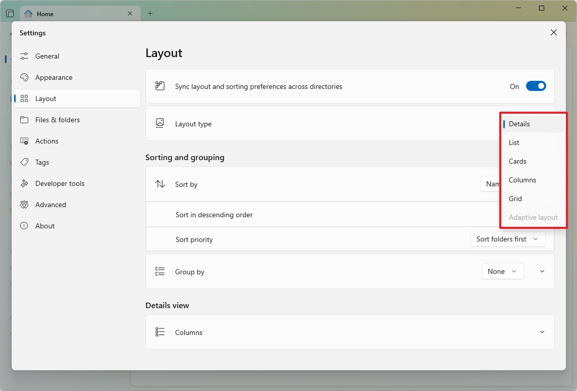 Layout types