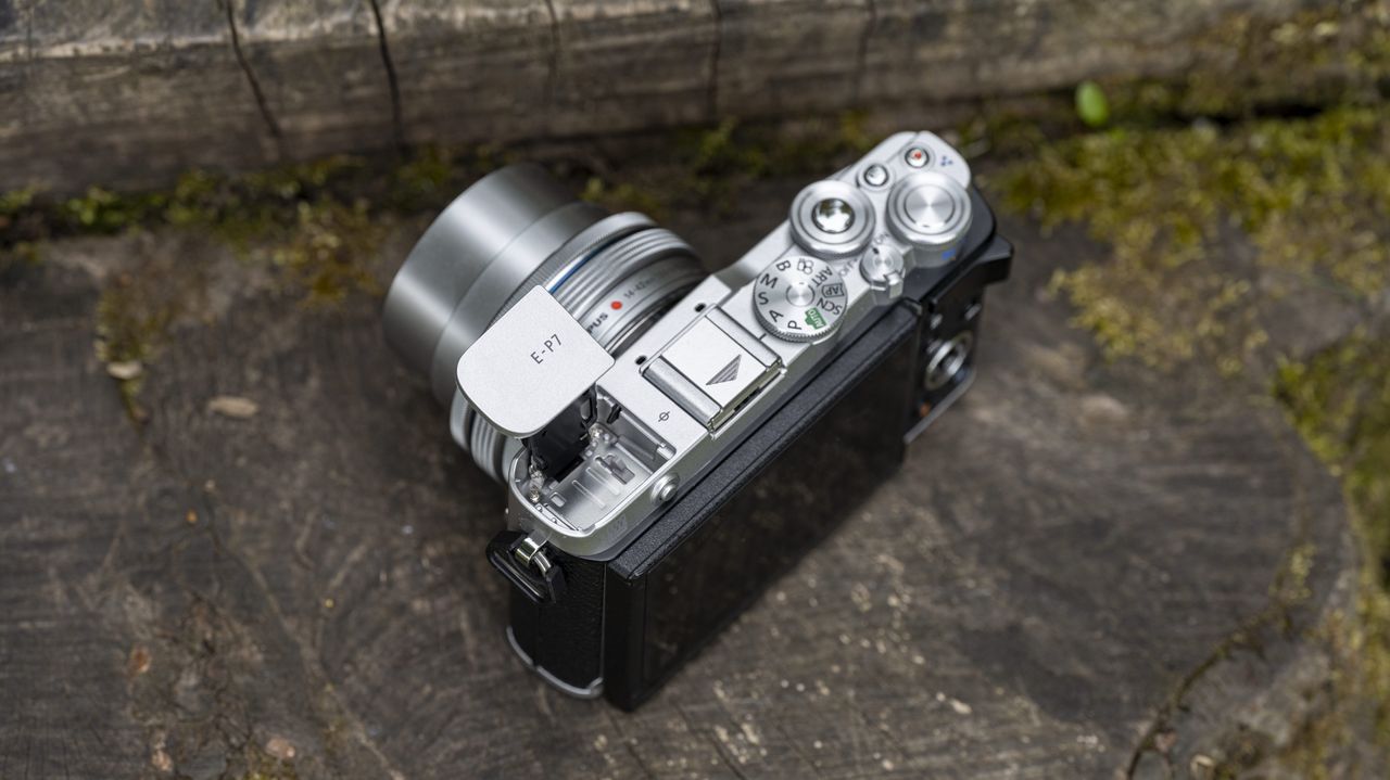The pop-up flash on the top of the Olympus PEN E-P7