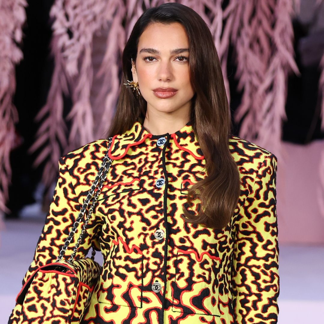 Dua Lipa attended Matthieu Blazy's debut Chanel couture show in a fiery skirt set from his M&eacute;tiers d'Art Spring 2026 collection 