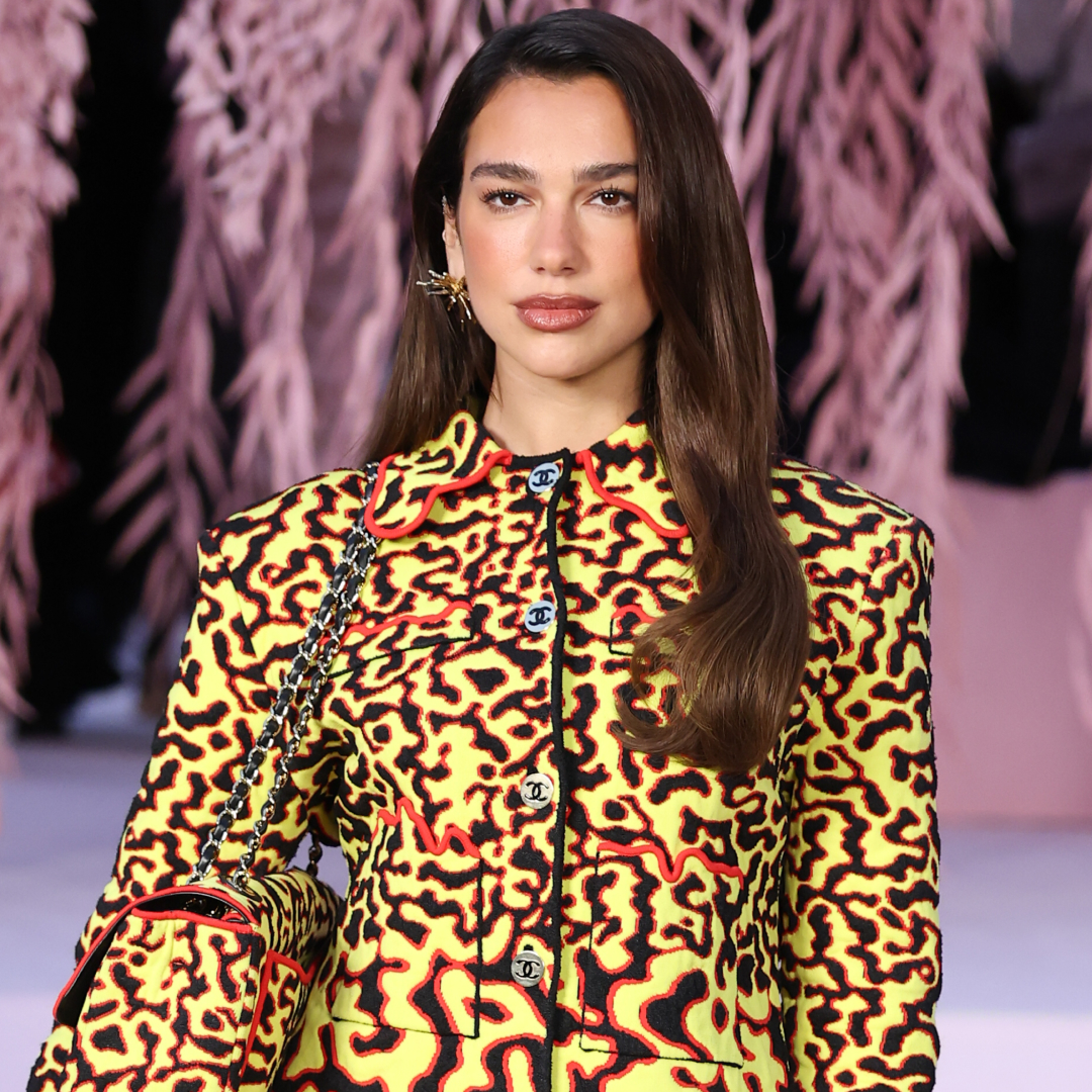 Dua Lipa attended Matthieu Blazy's debut Chanel couture show in a fiery skirt set from his M&eacute;tiers d'Art Spring 2026 collection 