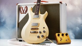 Photo of a PRS guitar, Victory amp and Warm Audio effects pedal