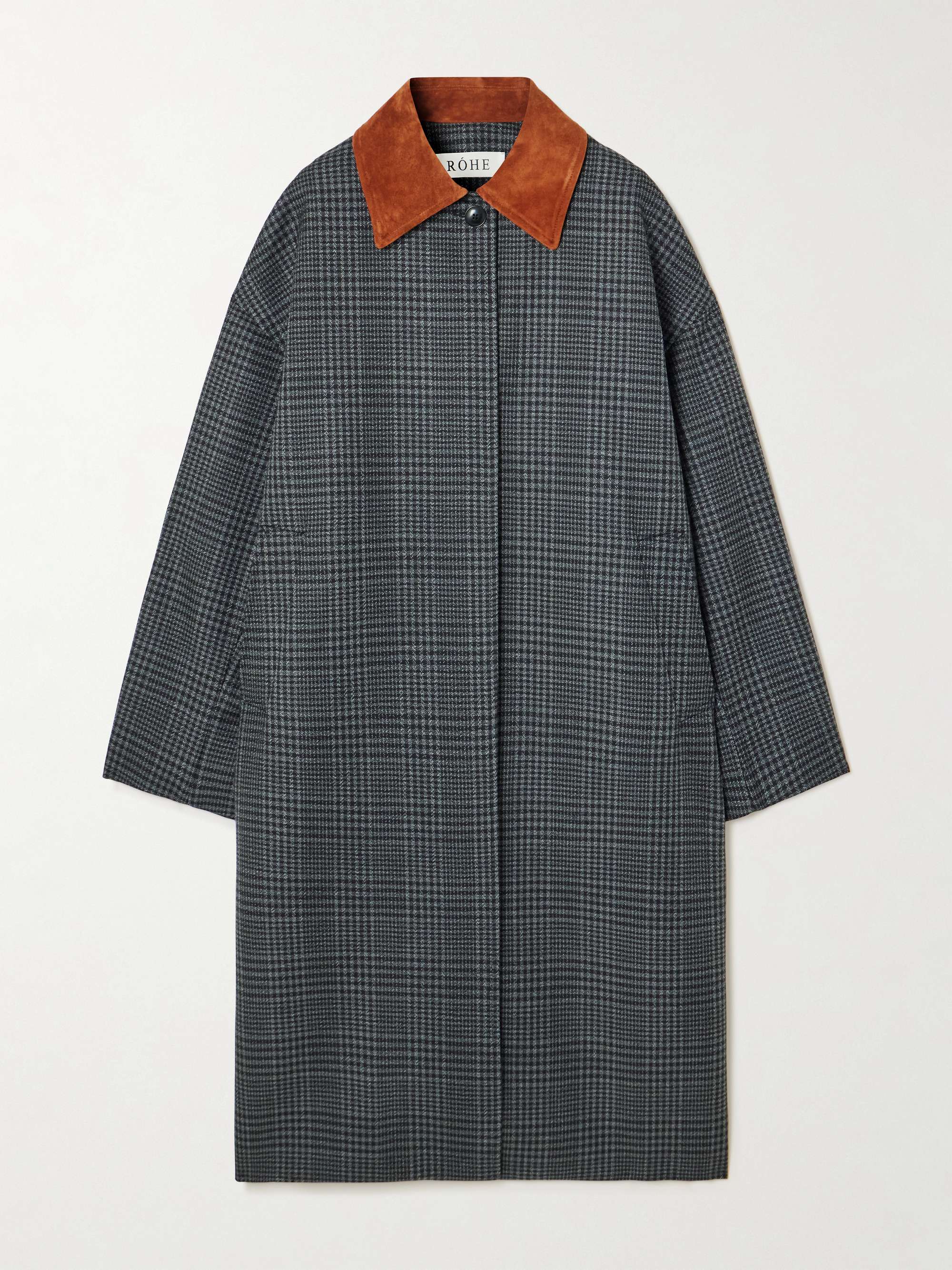 Suede-Trimmed Checked Wool Coat