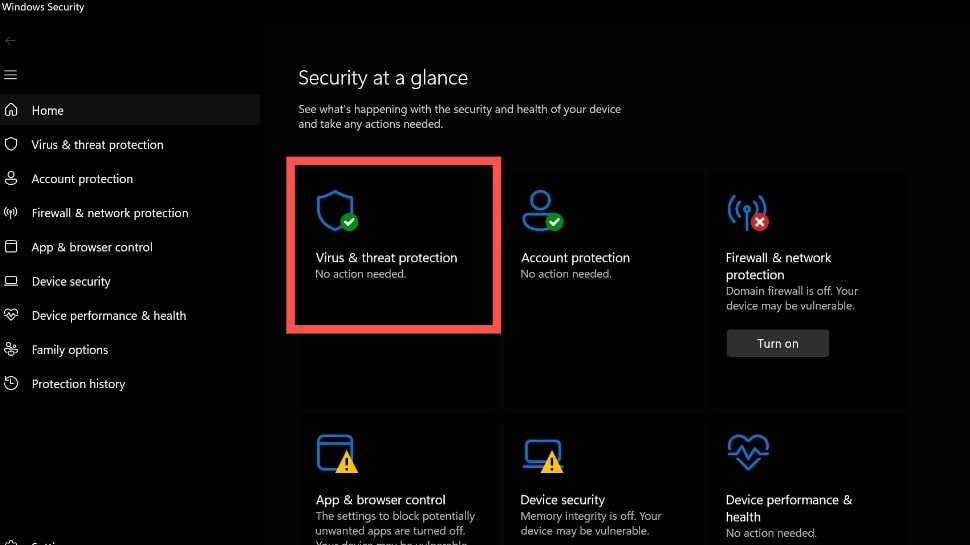 How to select Virus &amp;amp; threat protection settings &amp;gt; Manage settings