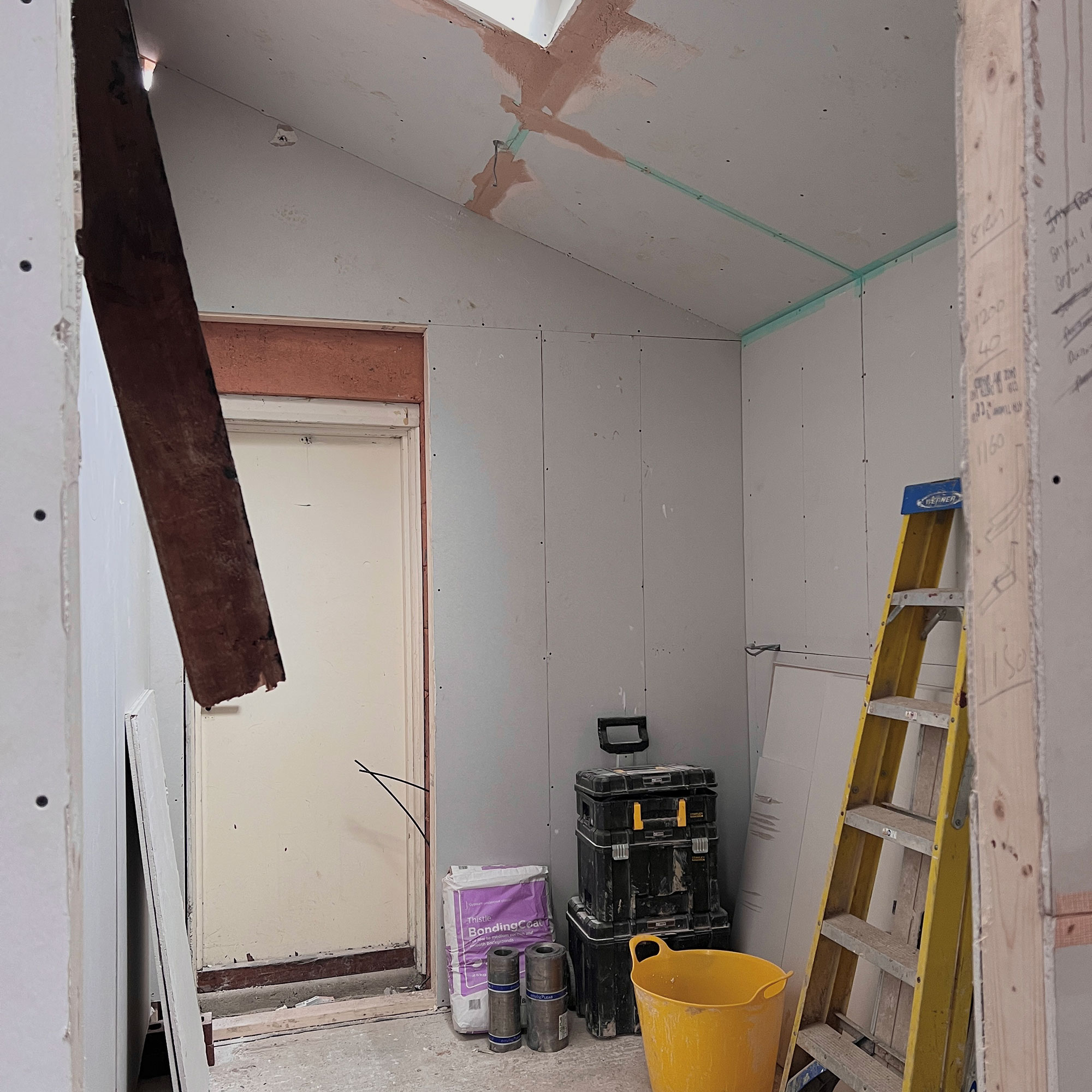 Walls of side return extension mid renovation