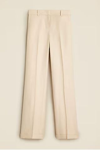 Cuffed Wide-Leg Trouser in Herringbone Linen-Wool Blend