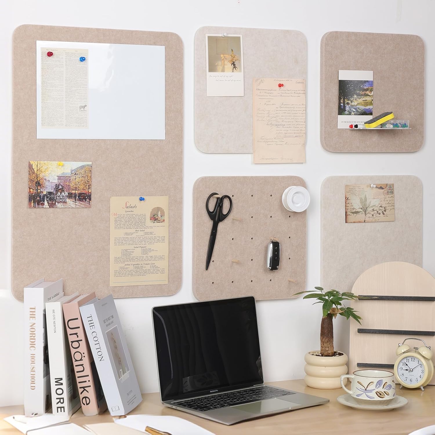 Baiegoed Cork Notice Board Set - 4x 30x30cm &amp;amp; 1x 40x60cm Multi-Purpose Pin Boards for Wall, Ideal for Home, Bedroom &amp;amp; Office Use