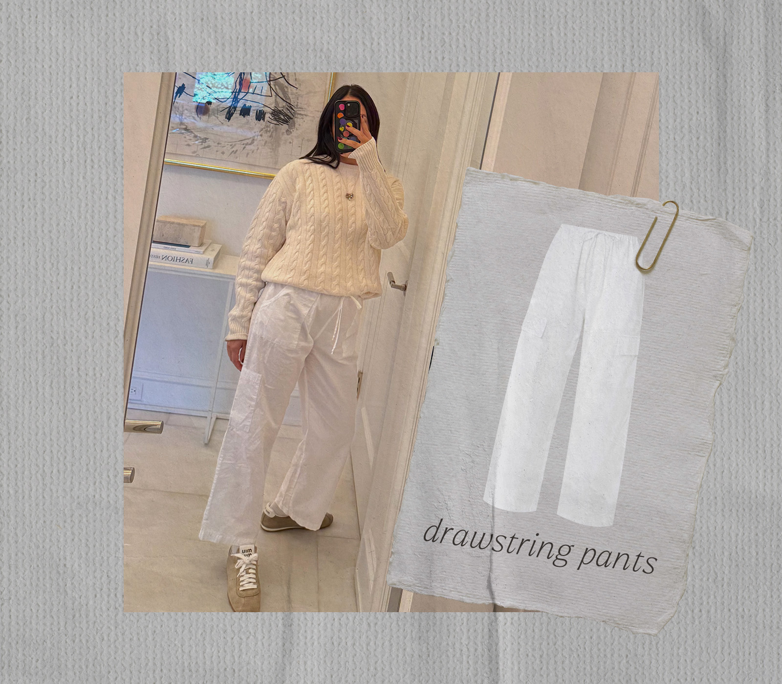 @nicoleakhtarzad wearing drawstring pants.