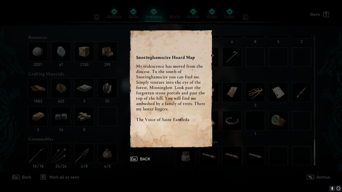 AC valhalla Snotinghamscire treasure hoard map location