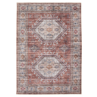 red-colored persian-esque pet-friendly area rug