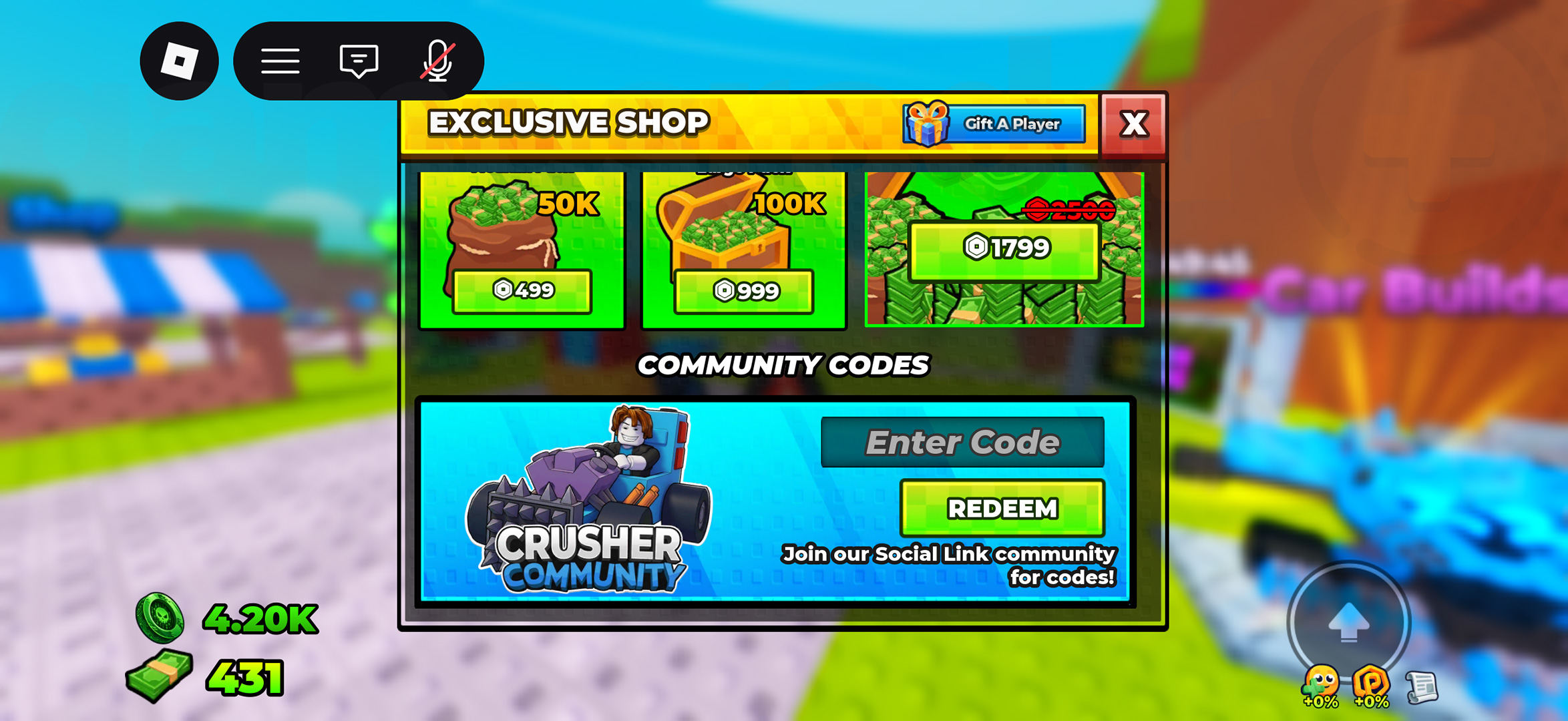 The Shop menu used to redeem Build and Kill Zombies codes