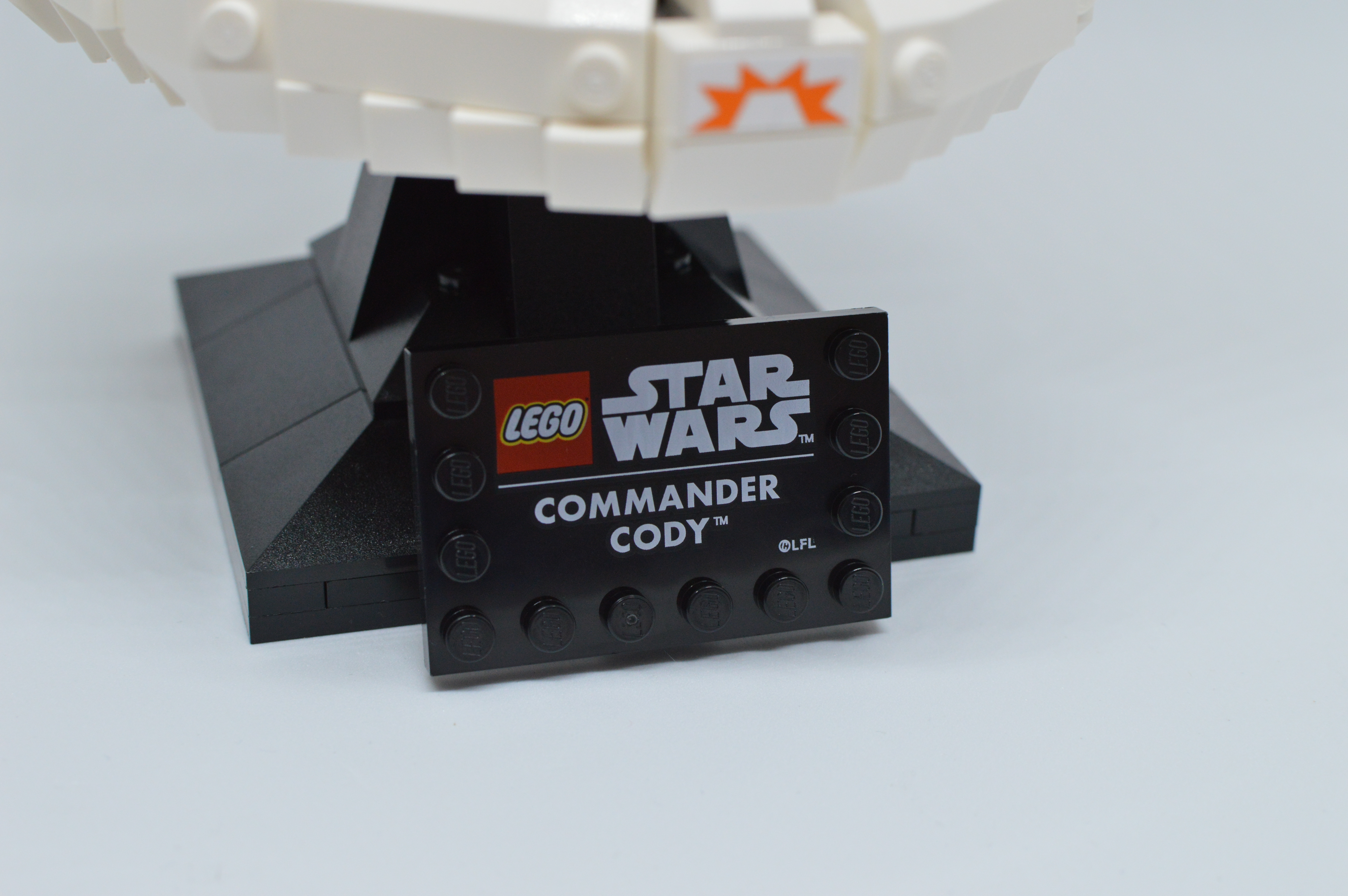 Lego Star Wars Clone Commander Cody Helmet display stand.